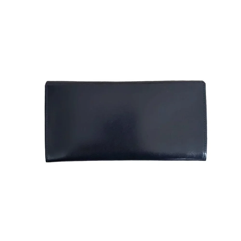 Handmade Japanese carved leather wallet navy blue with brown flowers - Picture 3 of 13